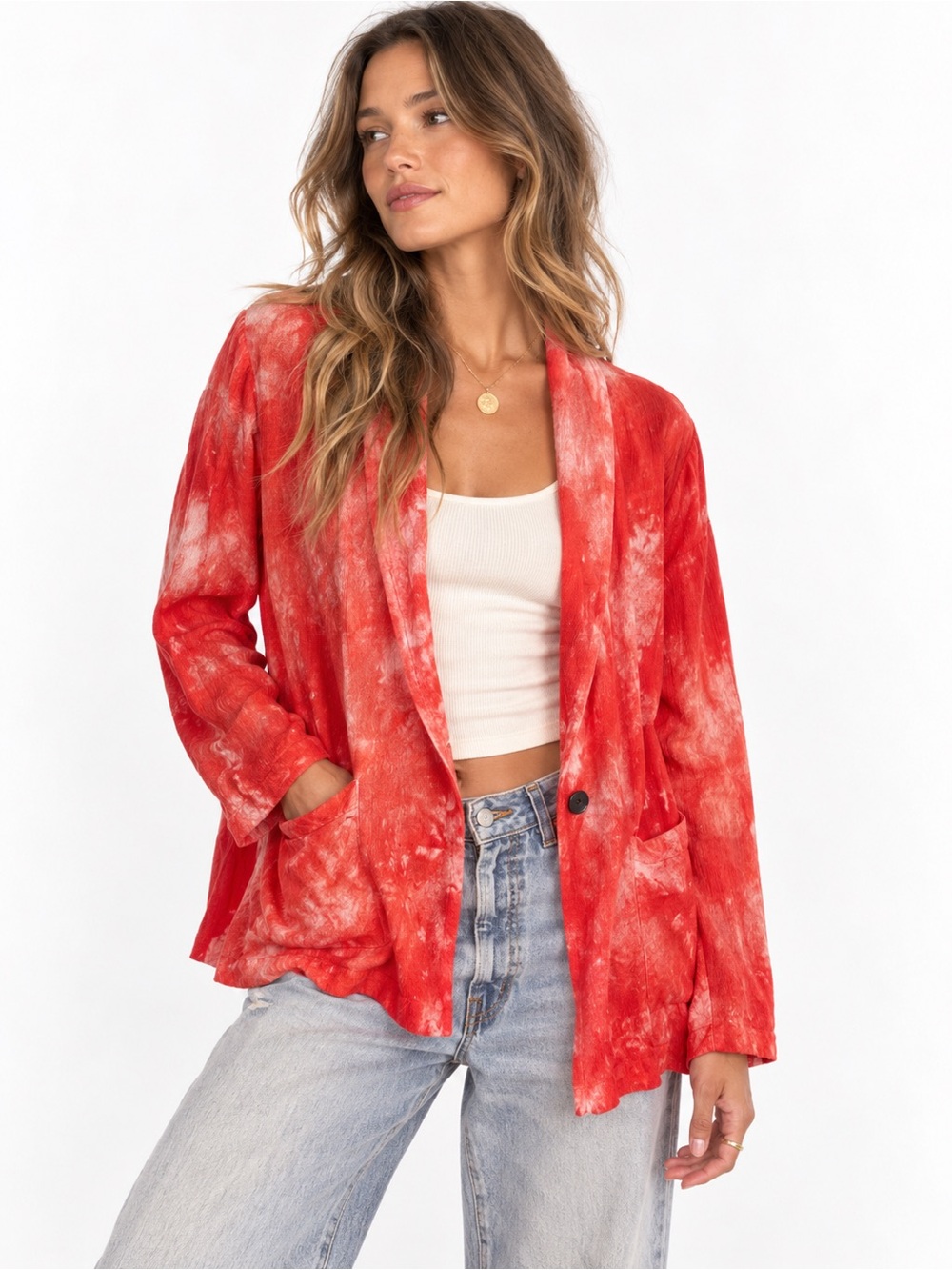 New Raquel Allegra Single Button Blazer Jacket Tie Dye Bright Colorful Designer